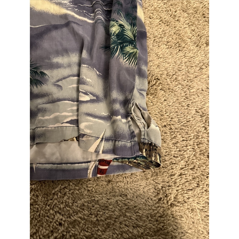 Tommy Bahama Mens XL Silk Hawaiian Shirt Blue Tropical Sailboat Island Print - Picture 6 of 9